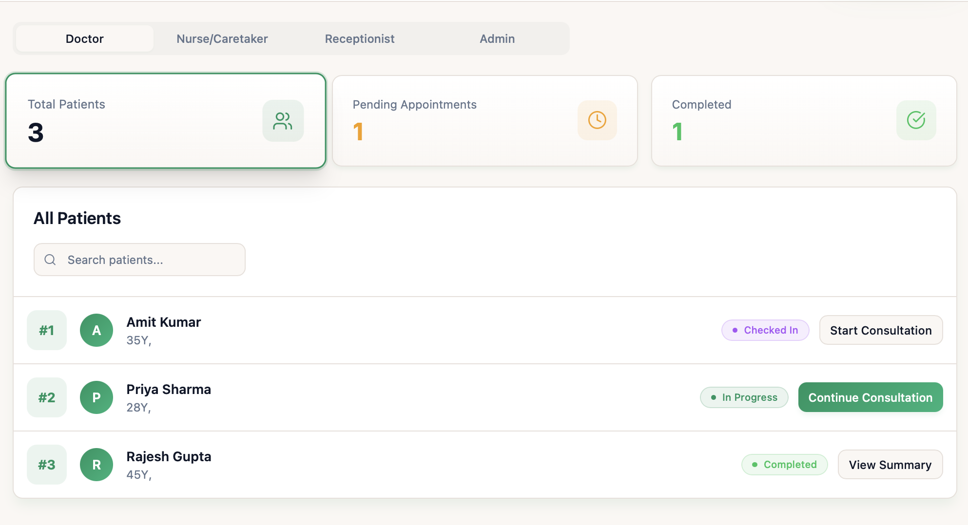 Doctor Dashboard with patient queue